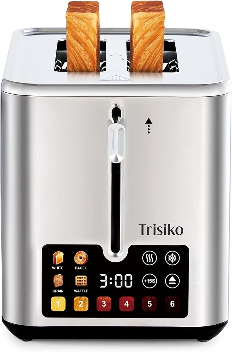 Trisiko ® Touch Screen Toaster 2 Slice, Stainless Steel Smart Toaster with Digital Timer, 1.38" Extra-Wide Slots for Bread& Bagel,with Reheat, Defrost, Cancel, +15s Boost, Great for Home, Office, Dorm - Image 1